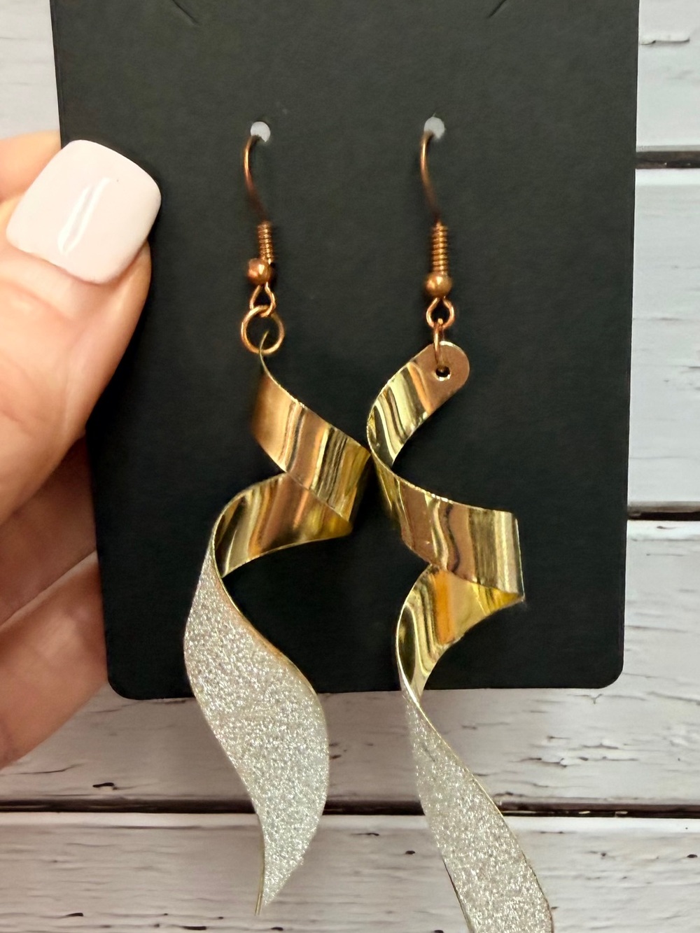Gold and Silver Twisted Ribbon Drop Earrings - Women Jewelry